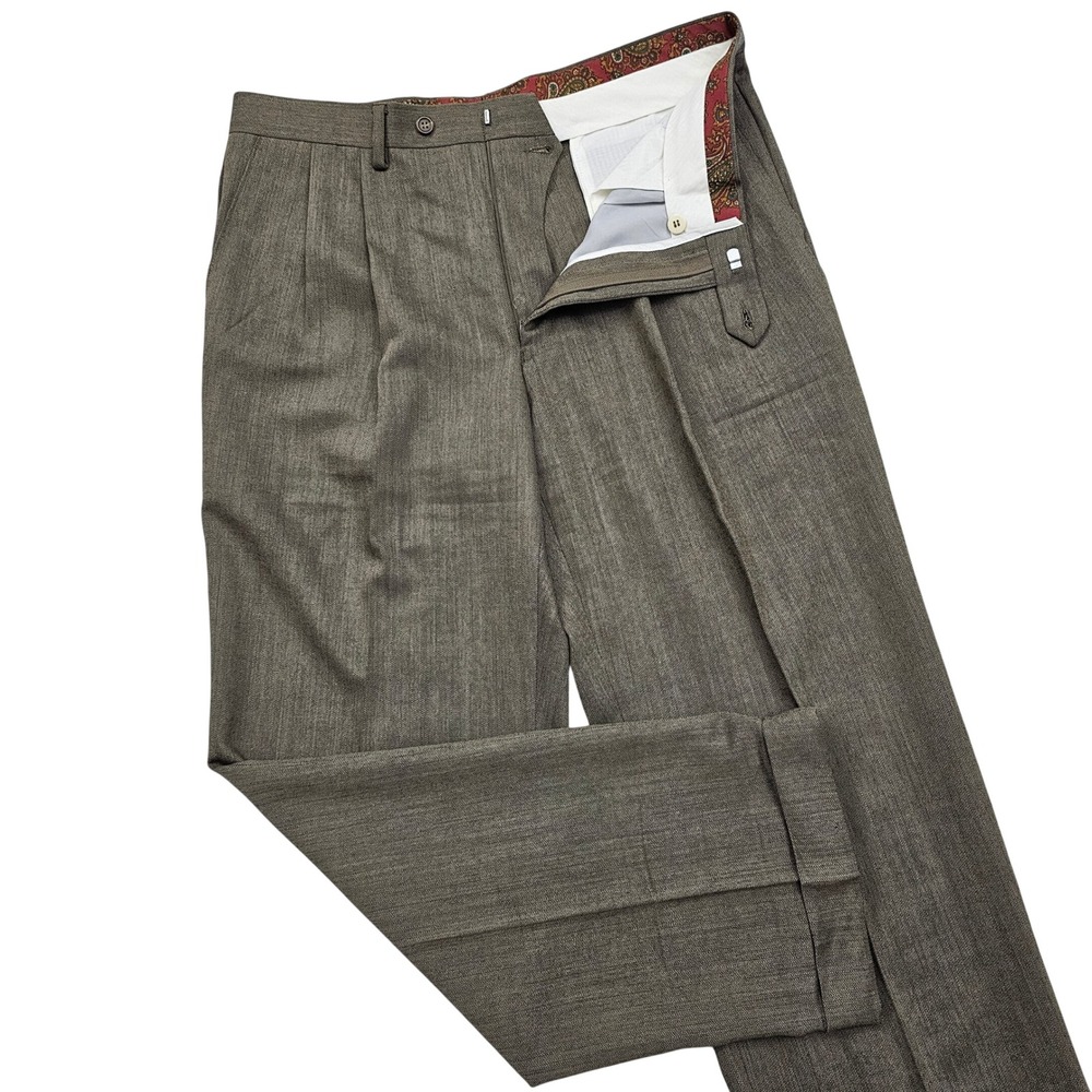 Lauren Ralph Lauren Dress Pants Mens 34x30 Brown Wool Pleated Cuff Academia Ivy